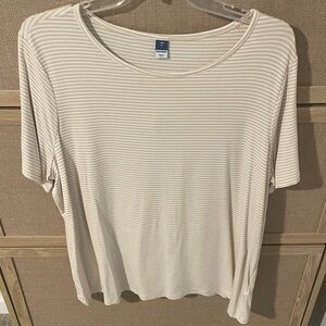 Old Navy Cream & White Striped Short Sleeve Tee